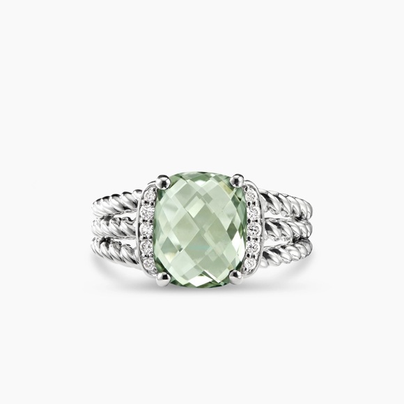 Authentic David Yurman Ring with diamonds and green stone. Size 5 - Picture 5 of 8